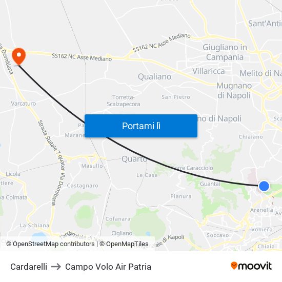 Cardarelli to Campo Volo Air Patria map