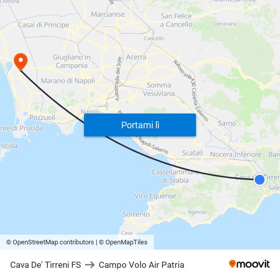 Cava De' Tirreni FS to Campo Volo Air Patria map