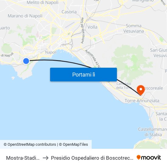 Mostra-Stadio Maradona to Presidio Ospedaliero di Boscotrecase (P.O. di Boscotrecase) map