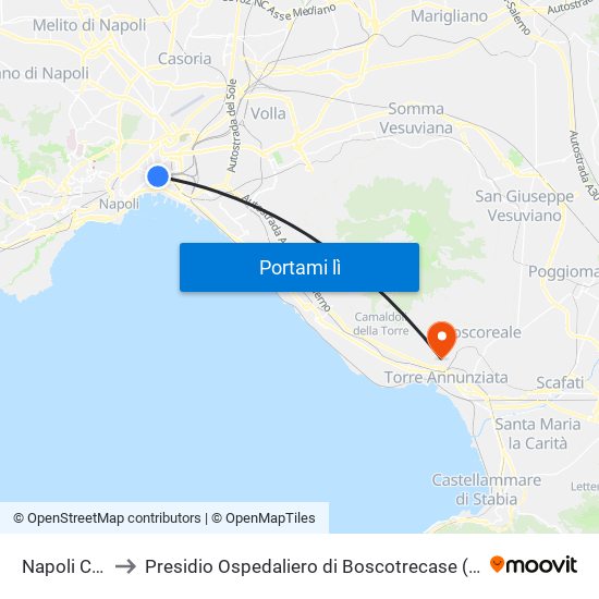 Napoli Centrale to Presidio Ospedaliero di Boscotrecase (P.O. di Boscotrecase) map