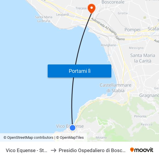 Vico Equense - Staz. Circumvesuviana to Presidio Ospedaliero di Boscotrecase (P.O. di Boscotrecase) map