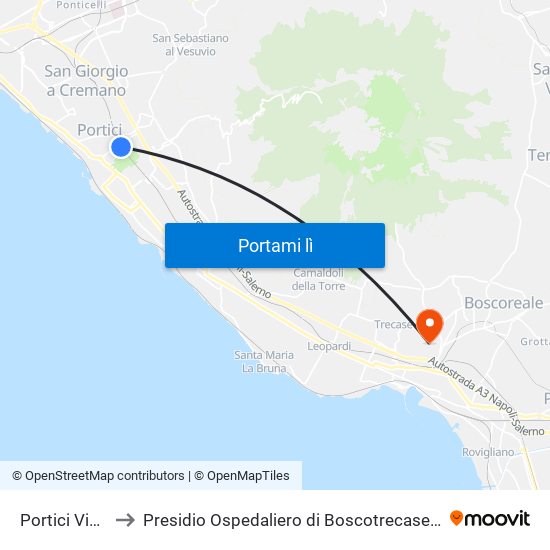 Portici Via Libertà to Presidio Ospedaliero di Boscotrecase (P.O. di Boscotrecase) map