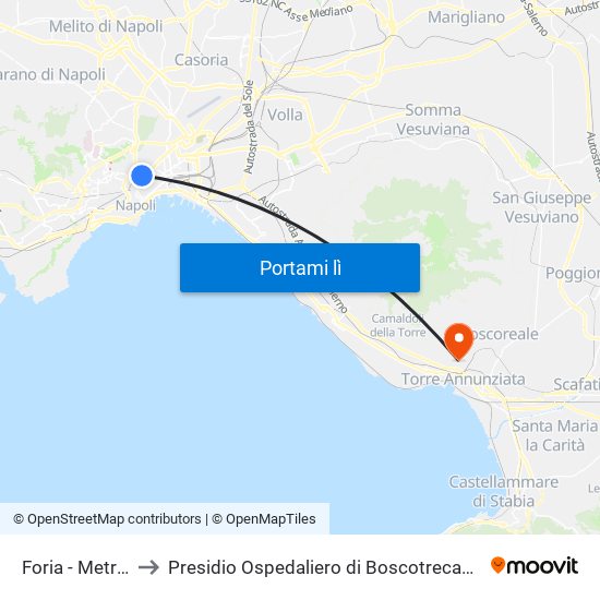 Foria - Metropolitana to Presidio Ospedaliero di Boscotrecase (P.O. di Boscotrecase) map