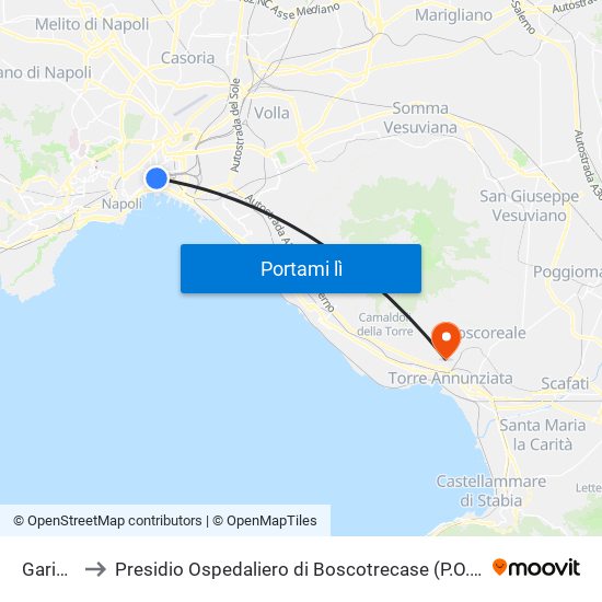 Garibaldi to Presidio Ospedaliero di Boscotrecase (P.O. di Boscotrecase) map