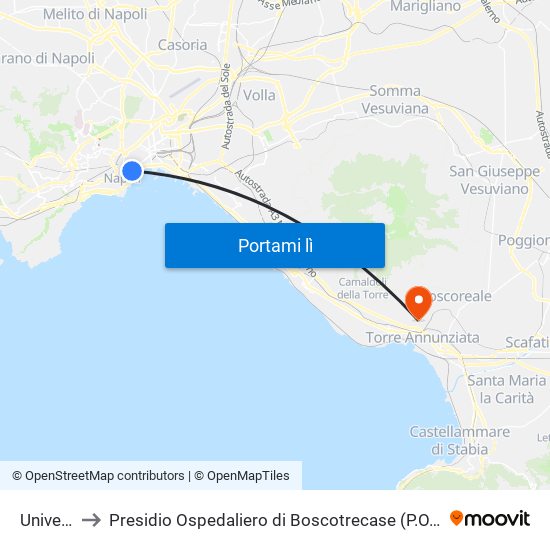 Università to Presidio Ospedaliero di Boscotrecase (P.O. di Boscotrecase) map