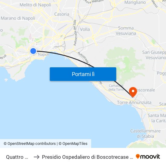 Quattro Giornate to Presidio Ospedaliero di Boscotrecase (P.O. di Boscotrecase) map