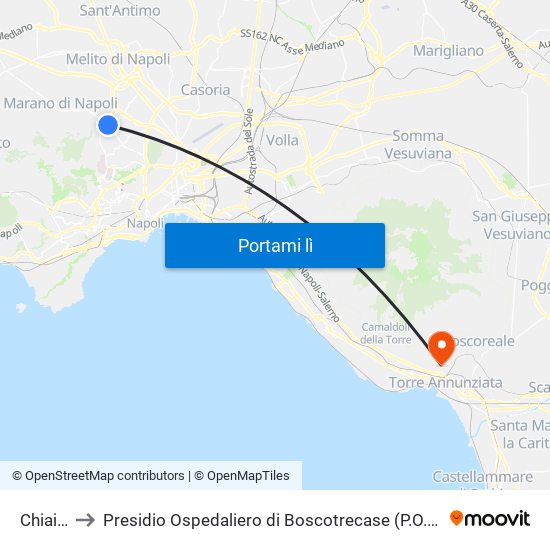 Chiaiano to Presidio Ospedaliero di Boscotrecase (P.O. di Boscotrecase) map