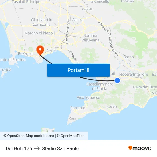 Dei Goti 175 to Stadio San Paolo map