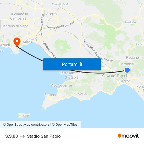S.S.88 to Stadio San Paolo map