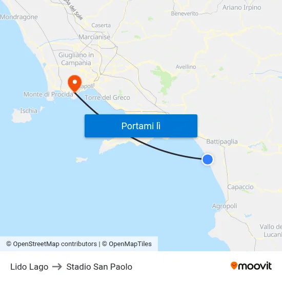 Lido Lago to Stadio San Paolo map