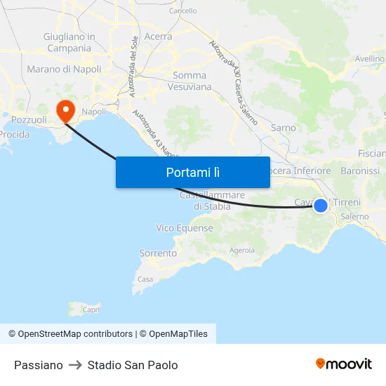 Passiano to Stadio San Paolo map