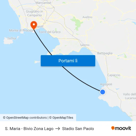 S. Maria - Bivio Zona Lago to Stadio San Paolo map