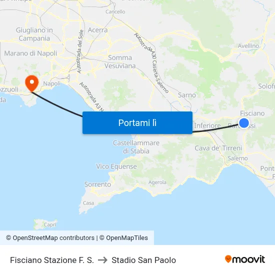 Fisciano Stazione F. S. to Stadio San Paolo map