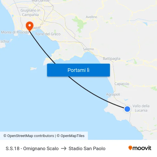 S.S.18 - Omignano Scalo to Stadio San Paolo map