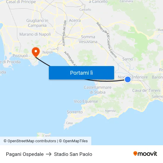 Pagani Ospedale to Stadio San Paolo map