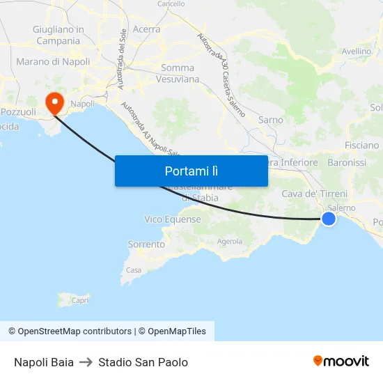 Napoli Baia to Stadio San Paolo map
