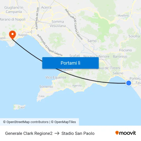 Generale Clark Regione2 to Stadio San Paolo map