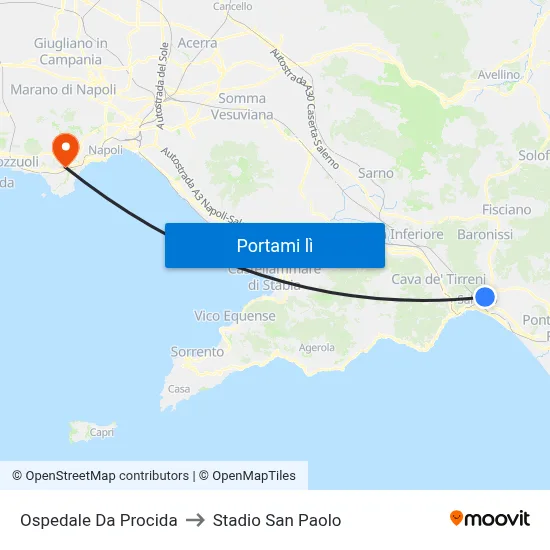 Ospedale Da Procida to Stadio San Paolo map