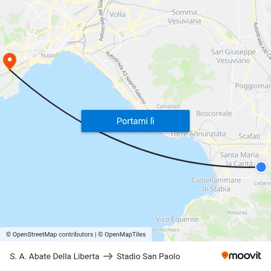 S. A. Abate Della Liberta to Stadio San Paolo map