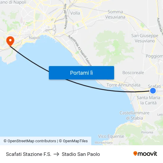 Scafati Stazione F.S. to Stadio San Paolo map