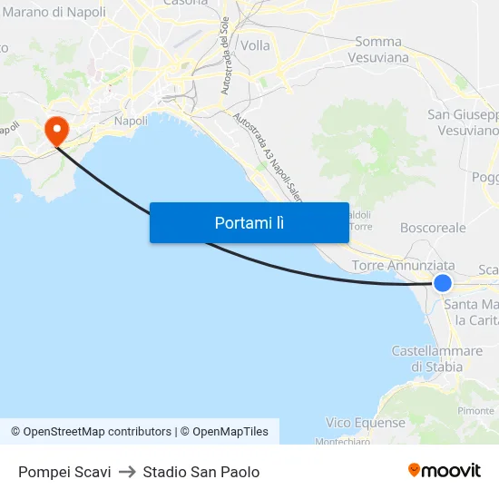 Pompei Scavi to Stadio San Paolo map