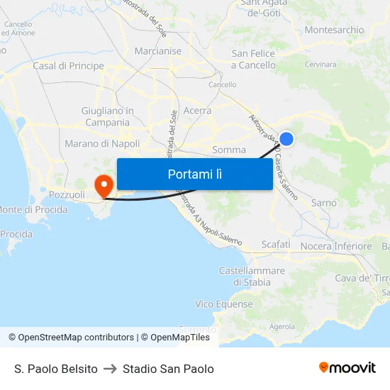 S. Paolo Belsito to Stadio San Paolo map