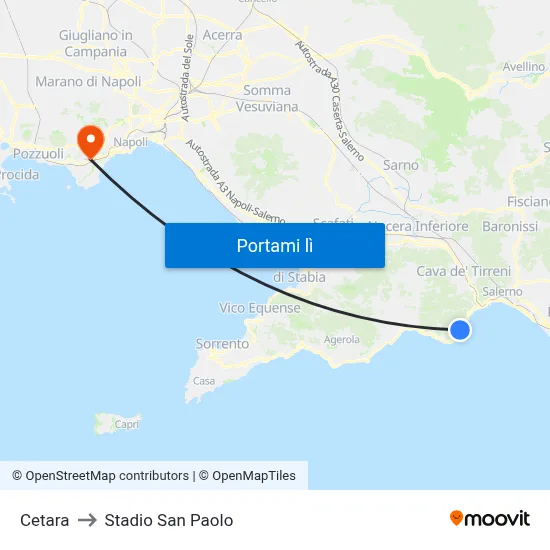 Cetara to Stadio San Paolo map