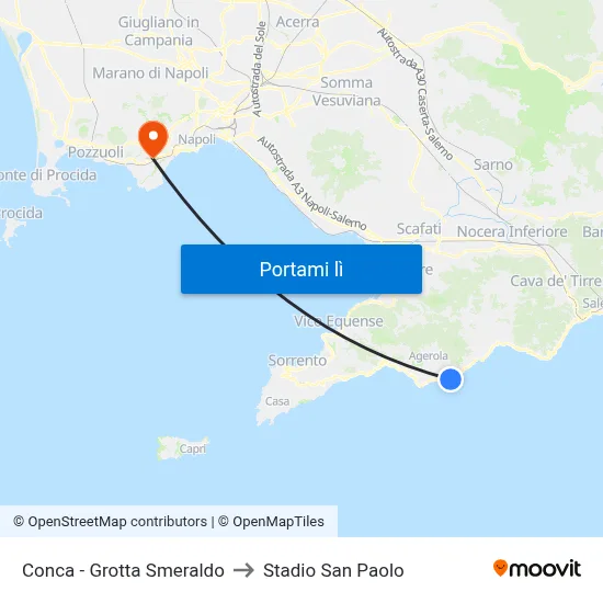 Conca - Grotta Smeraldo to Stadio San Paolo map