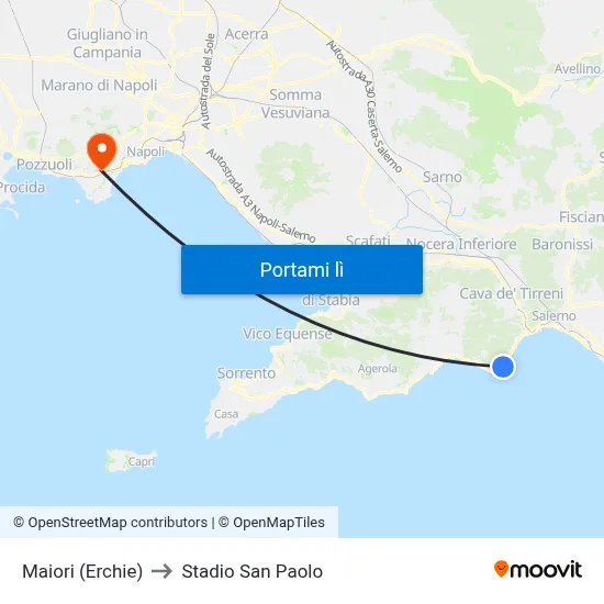 Maiori (Erchie) to Stadio San Paolo map