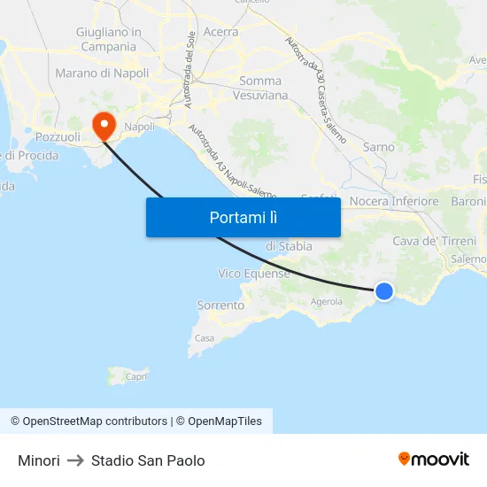 Minori to Stadio San Paolo map