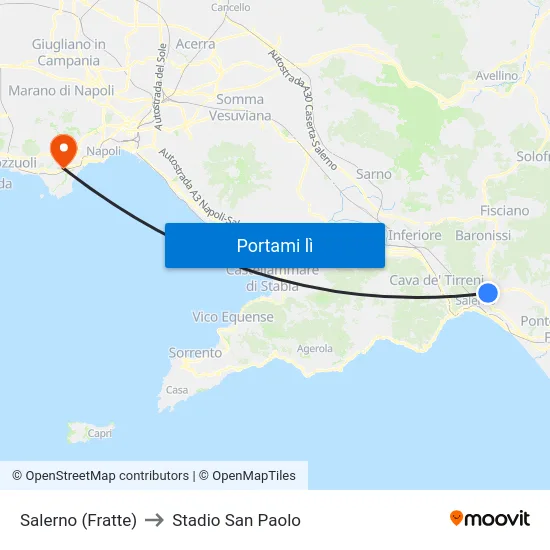 Salerno (Fratte) to Stadio San Paolo map