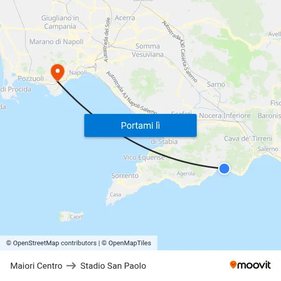 Maiori Centro to Stadio San Paolo map