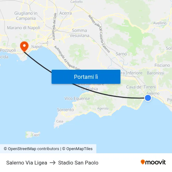 Salerno Via Ligea to Stadio San Paolo map