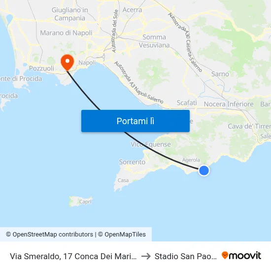 Via Smeraldo, 17 Conca Dei Marini to Stadio San Paolo map