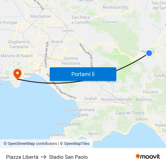 Piazza Libertà to Stadio San Paolo map