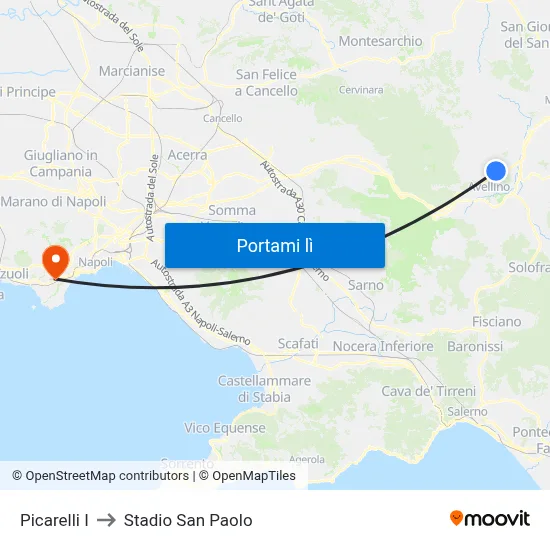 Picarelli I to Stadio San Paolo map