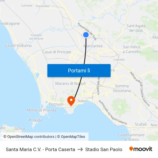 Santa Maria C.V. - Porta Caserta to Stadio San Paolo map