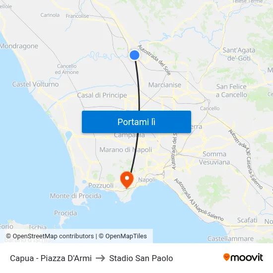 Capua - Piazza D'Armi to Stadio San Paolo map