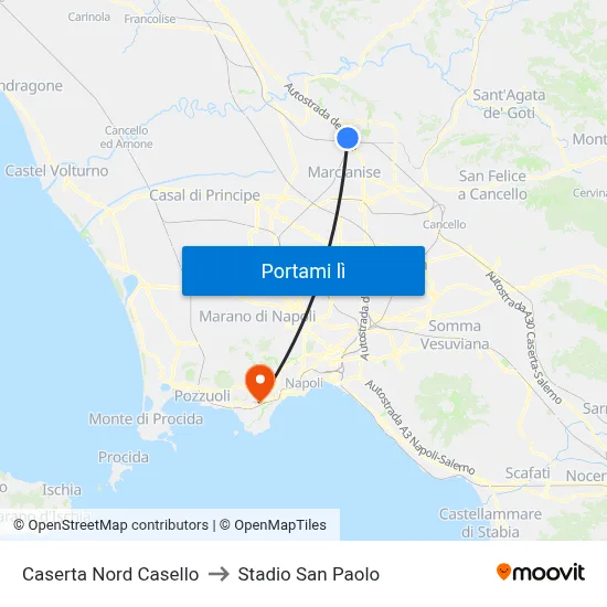 Caserta Nord Casello to Stadio San Paolo map