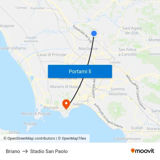 Briano to Stadio San Paolo map