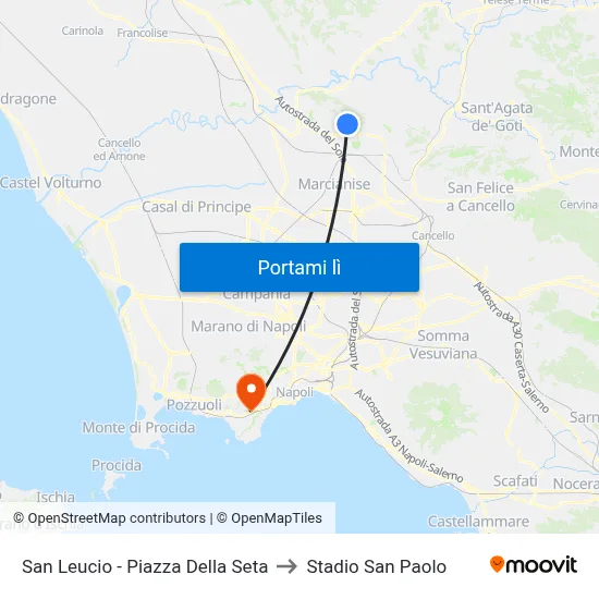 San Leucio - Piazza Della Seta to Stadio San Paolo map