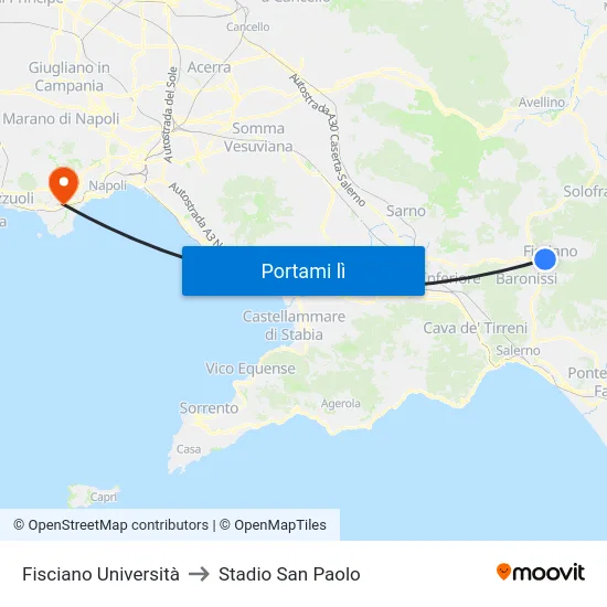 Fisciano Università to Stadio San Paolo map