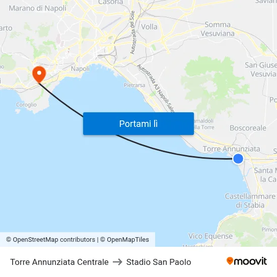 Torre Annunziata Centrale to Stadio San Paolo map
