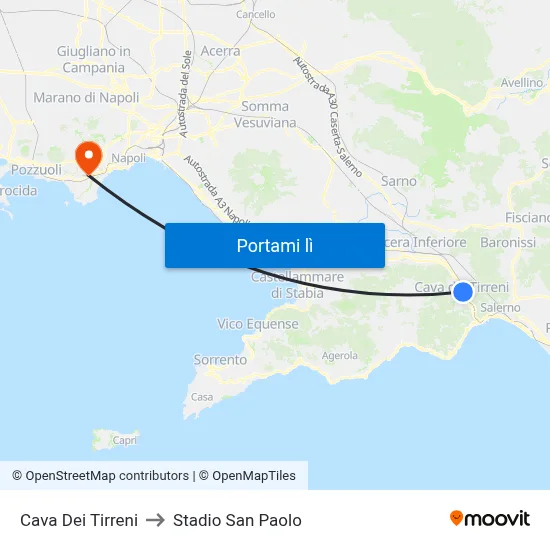 Cava Dei Tirreni to Stadio San Paolo map