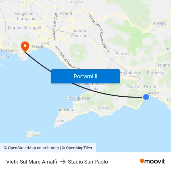 Vietri Sul Mare-Amalfi to Stadio San Paolo map