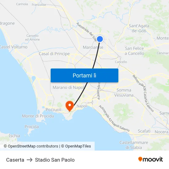 Caserta to Stadio San Paolo map