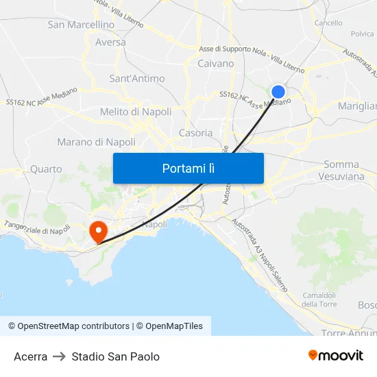 Acerra to Stadio San Paolo map