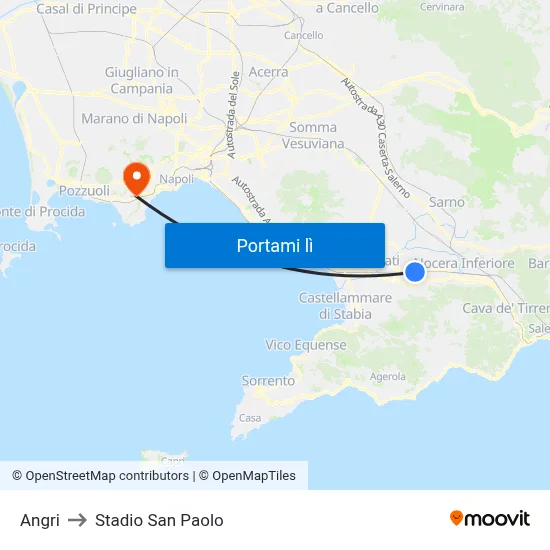 Angri to Stadio San Paolo map