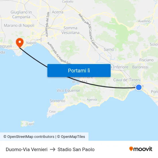Duomo-Via Vernieri to Stadio San Paolo map