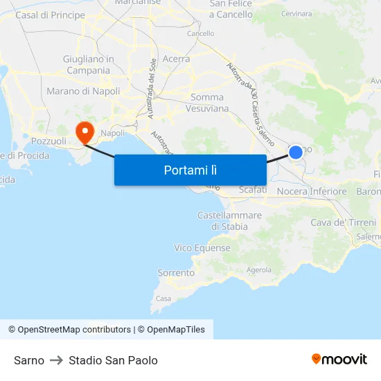 Sarno to Stadio San Paolo map